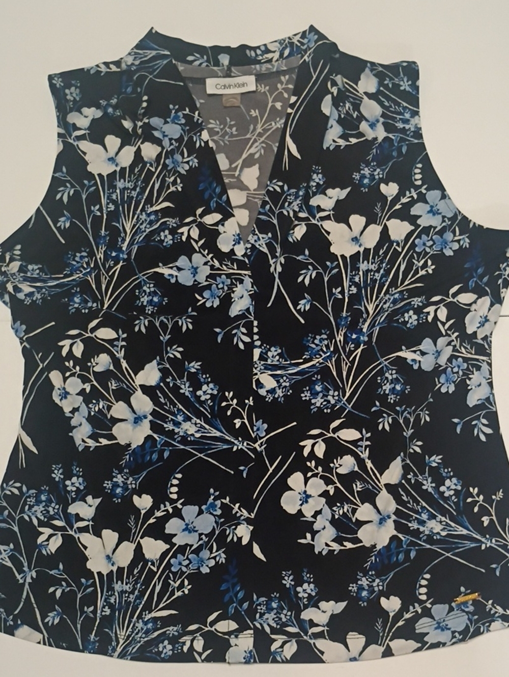 Calvin Klein Black Navy Floral V-Neck Sleeveless Top
